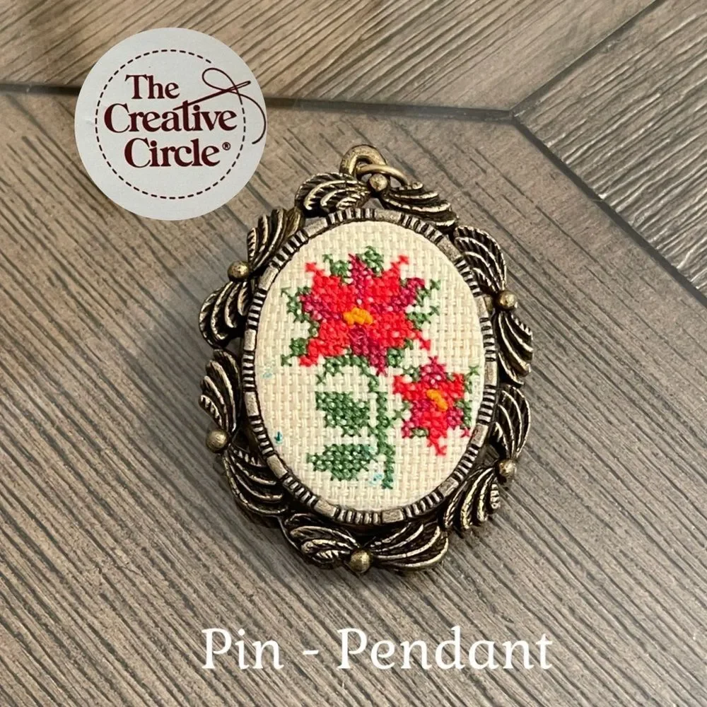 Vintage Creative Circle Counted Cross Stitch # 2266 Poinsettias Brooch 1982